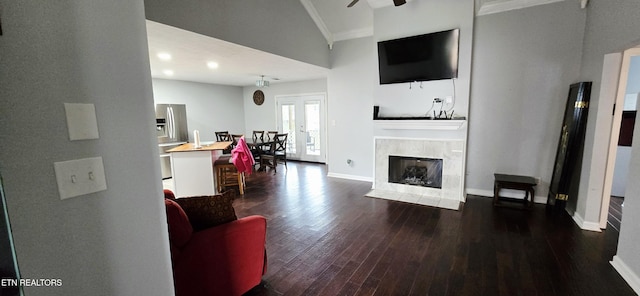 4808 Beverly Field Way, Knoxville, TN 37918 - living room featuring wood finished floors, baseboards, a tile fireplace, a ceiling fan, and recessed lighting