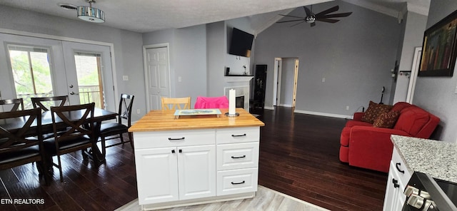 4808 Beverly Field Way, Knoxville, TN 37918 - kitchen featuring ceiling fan, wooden counters, lofted ceiling, wood finished floors, and french doors