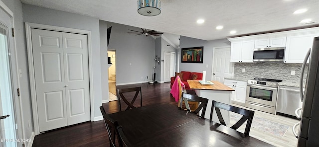 4808 Beverly Field Way, Knoxville, TN 37918 - kitchen featuring appliances with stainless steel finishes, recessed lighting, white cabinetry, ceiling fan, and wood finished floors
