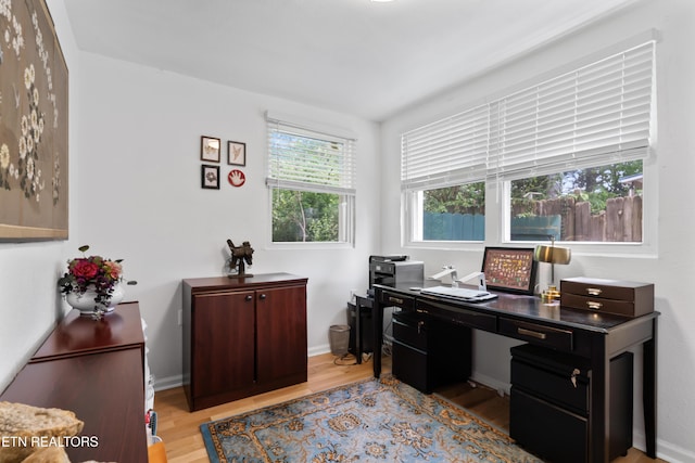 office with light wood-style floors and baseboards