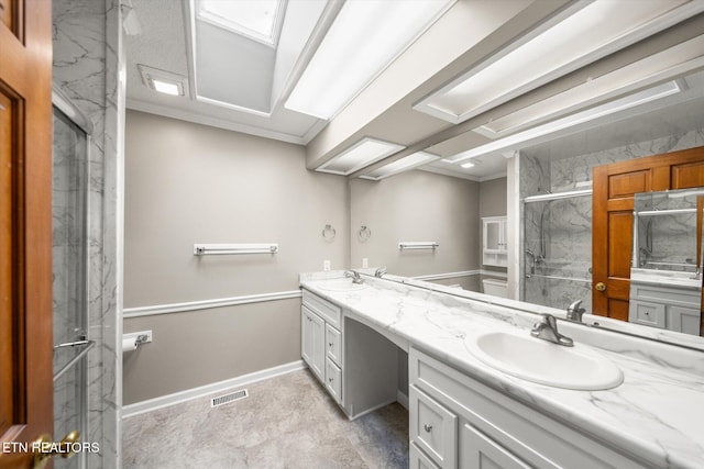 5039 Griffins Gate Ln, Knoxville, TN 37912 - full bathroom with a sink, double vanity, a marble finish shower, and visible vents