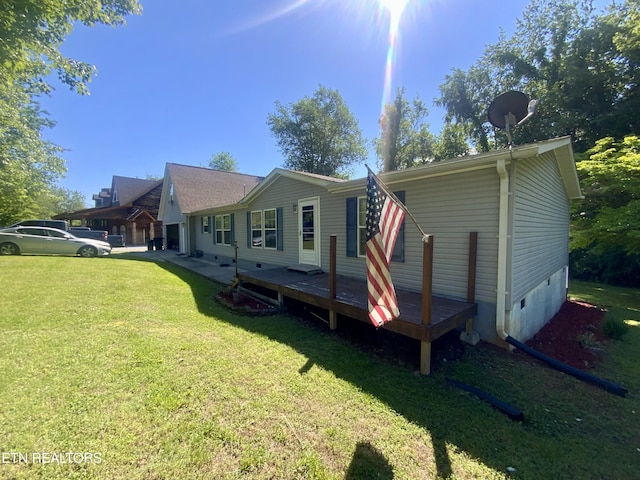 205 Browder Rd, Kingston, TN 37763 - back of property with a yard, crawl space, and a deck