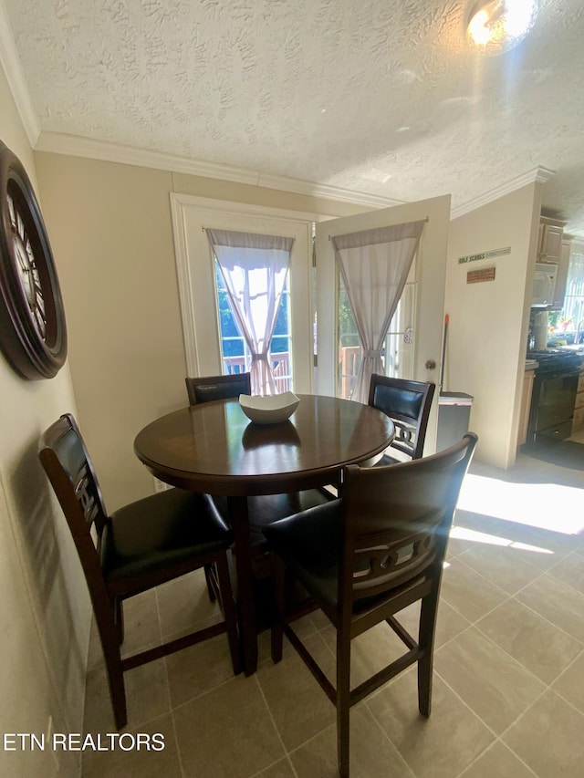 205 Browder Rd, Kingston, TN 37763 - dining room featuring ornamental molding, light tile patterned flooring, a wealth of natural light, and a textured ceiling