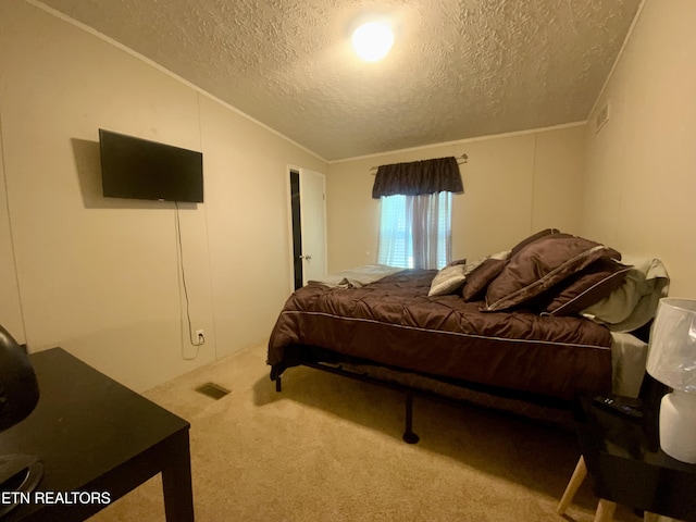 205 Browder Rd, Kingston, TN 37763 - carpeted bedroom featuring lofted ceiling, crown molding, visible vents, and a textured ceiling