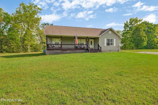 838 Buffalo Trl, Clarkrange, TN 38553 - ranch-style house with covered porch, crawl space, a front yard, and a shingled roof