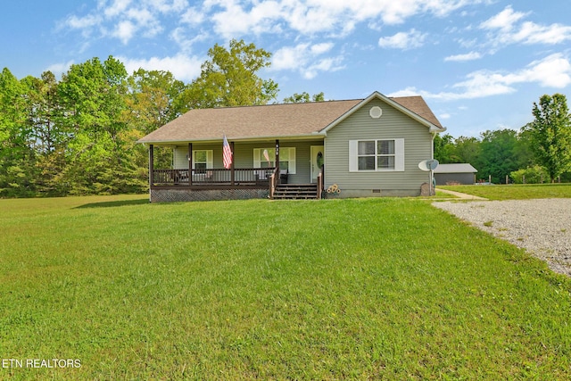 838 Buffalo Trl, Clarkrange, TN 38553 - ranch-style home with covered porch, crawl space, a front lawn, and driveway