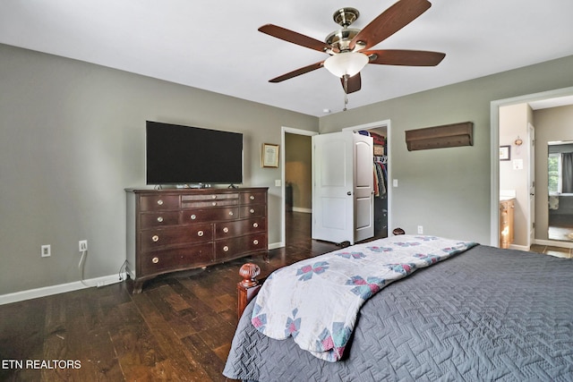 838 Buffalo Trl, Clarkrange, TN 38553 - bedroom featuring wood finished floors, baseboards, a spacious closet, and ceiling fan