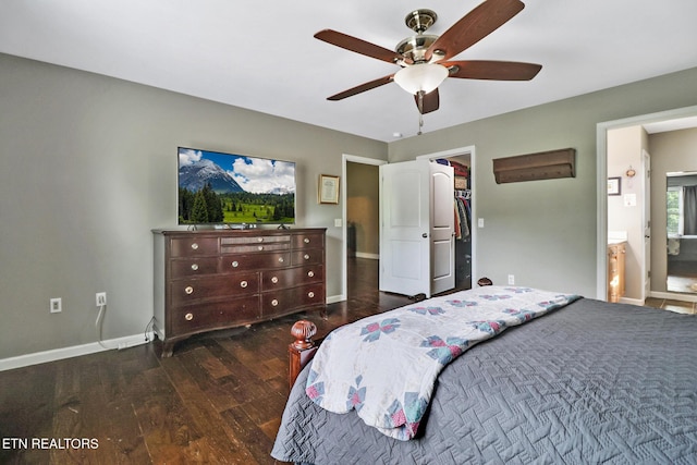 838 Buffalo Trl, Clarkrange, TN 38553 - bedroom with wood finished floors, baseboards, a walk in closet, and ceiling fan