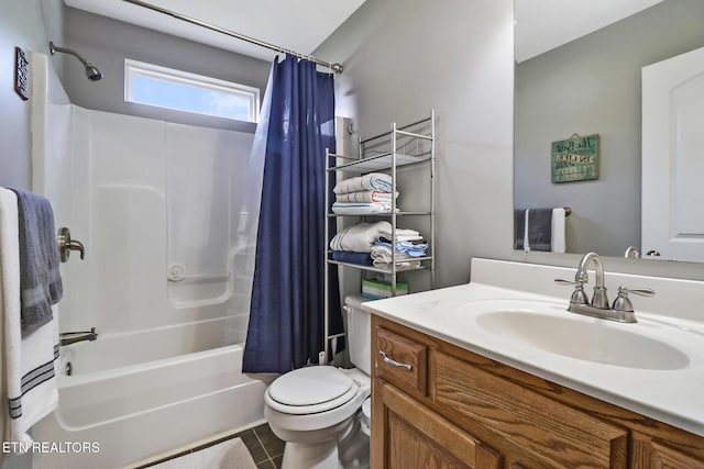 838 Buffalo Trl, Clarkrange, TN 38553 - bathroom with toilet, shower / bath combo with shower curtain, vanity, and tile patterned flooring