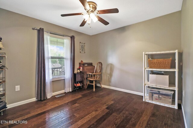 838 Buffalo Trl, Clarkrange, TN 38553 - home office with wood finished floors, a ceiling fan, and baseboards