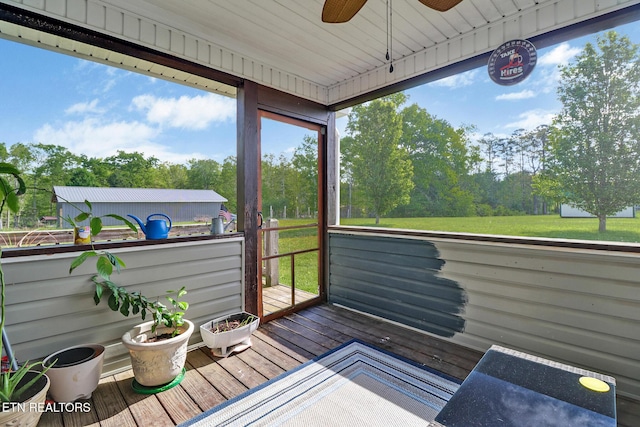 838 Buffalo Trl, Clarkrange, TN 38553 - wooden terrace with ceiling fan and view of wooded area