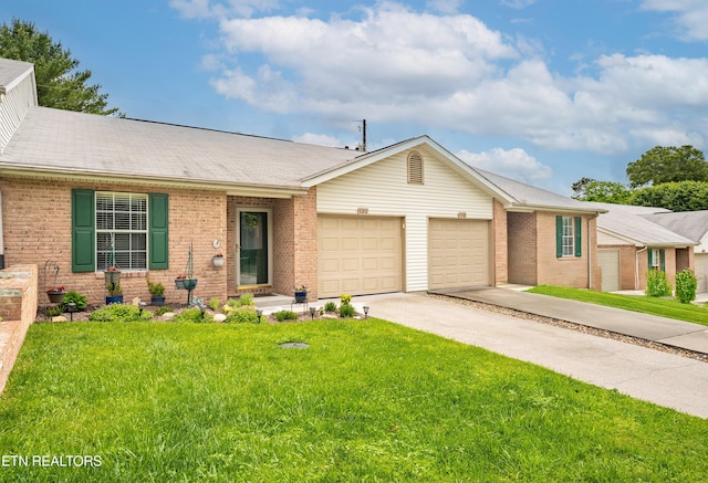 122 Hawthorne Oaks Way, Powell, TN 37849 - single story home featuring a garage, brick siding, driveway, a front lawn, and a shingled roof