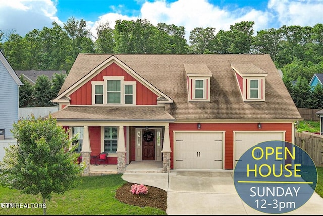 471 Roseland Ln, Lenoir City, TN 37772 - craftsman-style home featuring board and batten siding, concrete driveway, a porch, and roof with shingles