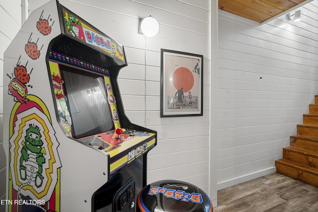 rec room featuring wood finished floors