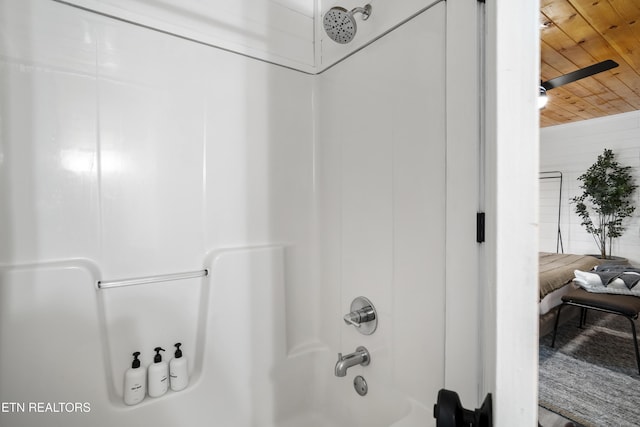 full bathroom featuring wood ceiling and shower / bath combination