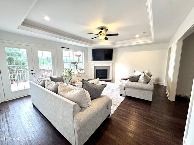 208 Cornerstone Cir, Clinton, TN 37716 - living area featuring a raised ceiling, healthy amount of natural light, dark wood-style floors, recessed lighting, and crown molding