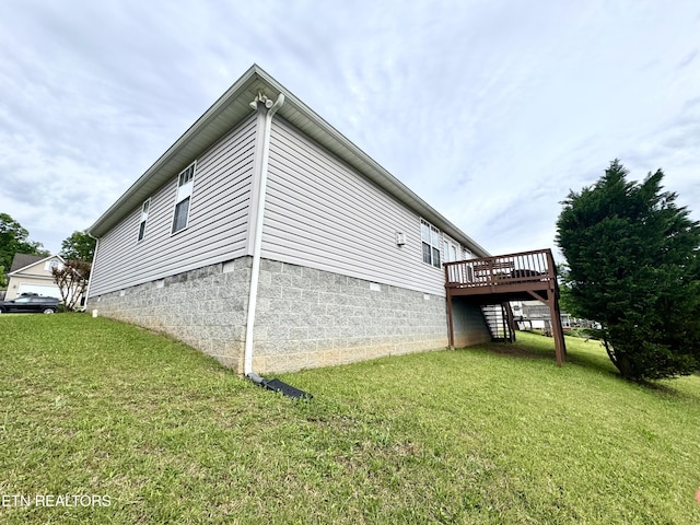 208 Cornerstone Cir, Clinton, TN 37716 - view of home's exterior featuring a wooden deck, a yard, and crawl space