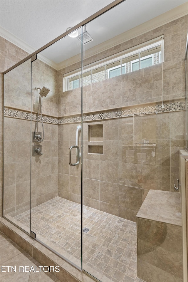 462 Chapel Grove Ln, Knoxville, TN 37934 - full bath with a shower stall, plenty of natural light, and ornamental molding