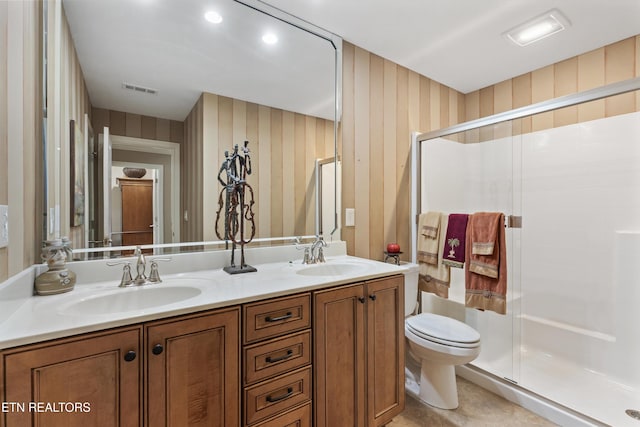 462 Chapel Grove Ln, Knoxville, TN 37934 - full bathroom featuring double vanity, a shower stall, and wallpapered walls