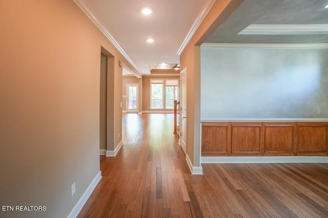462 Chapel Grove Ln, Knoxville, TN 37934 - hall featuring crown molding, wood finished floors, and recessed lighting