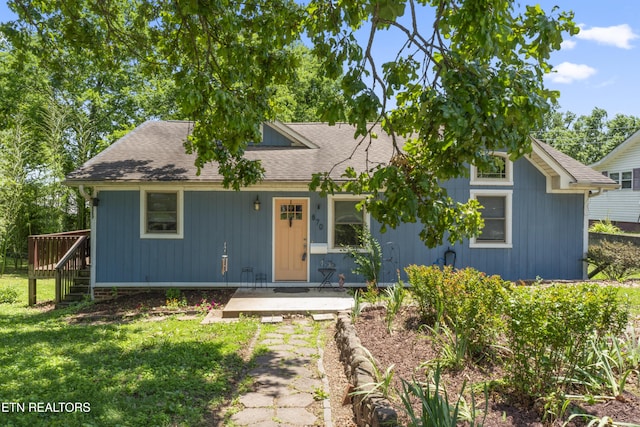 870 Birch St, Alcoa, TN 37701 - view of front of house with a front lawn, a shingled roof, stairway, and a deck