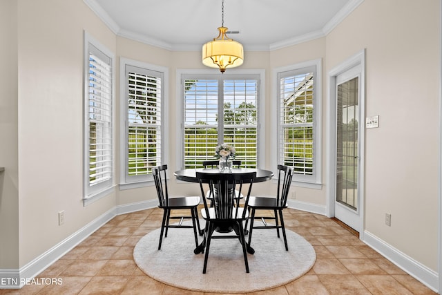 12618 Hunters Creek Ln, Knoxville, TN 37922 - dining space with healthy amount of natural light, crown molding, light tile patterned flooring, and baseboards