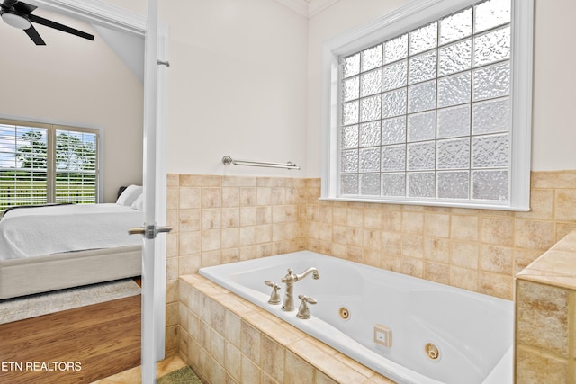 12618 Hunters Creek Ln, Knoxville, TN 37922 - bathroom with a jetted tub and ceiling fan