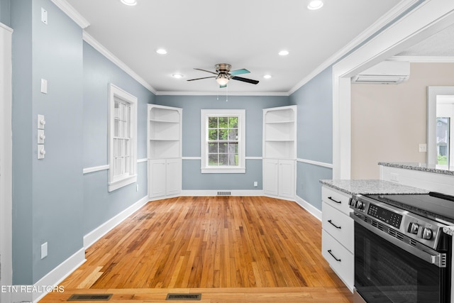 1210 Chilhowee Ave, Maryville, TN 37801 - kitchen featuring range with electric cooktop, a ceiling fan, light wood-style flooring, baseboards, and recessed lighting