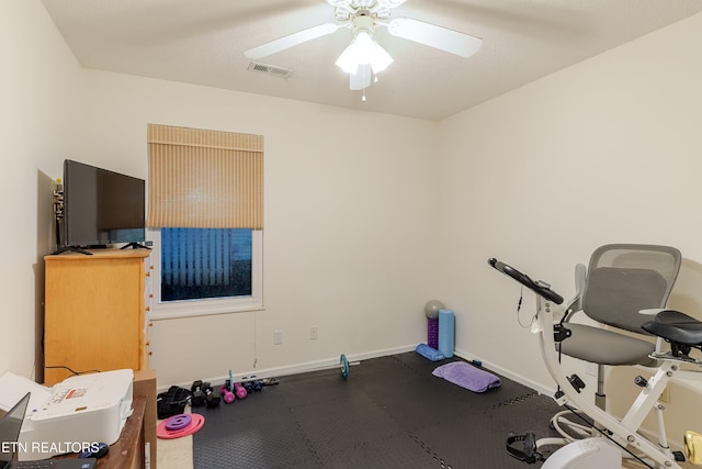 702 Shane Dr, Maryville, TN 37804 - workout area with a ceiling fan, baseboards, and carpet flooring