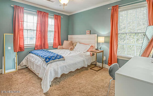 515 Oak Landing Ln Unit 4, Knoxville, TN 37934 - bedroom with ornamental molding, carpet flooring, baseboards, and a ceiling fan