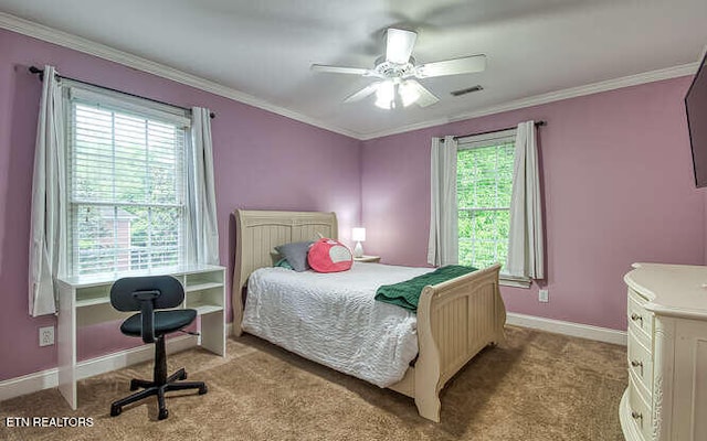 515 Oak Landing Ln Unit 4, Knoxville, TN 37934 - bedroom with light colored carpet, baseboards, ornamental molding, and a ceiling fan