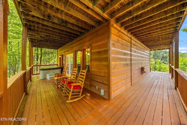 wooden terrace featuring french doors