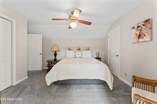9945 Tierra Verde Dr, Knoxville, TN 37922 - bedroom featuring carpet, baseboards, lofted ceiling, and ceiling fan
