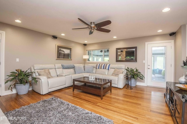 409 Celebration Rd, Knoxville, TN 37934 - living room featuring light wood finished floors, ceiling fan, recessed lighting, and baseboards