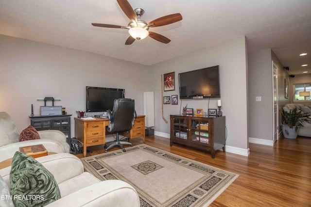 409 Celebration Rd, Knoxville, TN 37934 - office area featuring ceiling fan, wood finished floors, baseboards, and recessed lighting