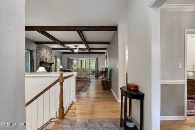 401 Shawnee Pl, Loudon, TN 37774 - hallway with coffered ceiling, beam ceiling, and baseboards