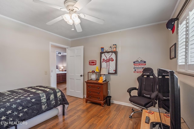 513 Long Mill Rd, Athens, TN 37303 - bedroom featuring wood finished floors, ornamental molding, and ceiling fan