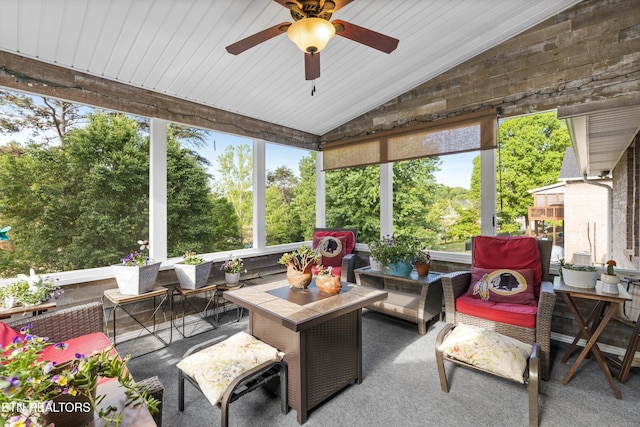 3083 Waters Edge Dr, Morristown, TN 37814 - sunroom / solarium with lofted ceiling, ceiling fan, and outdoor lounge area