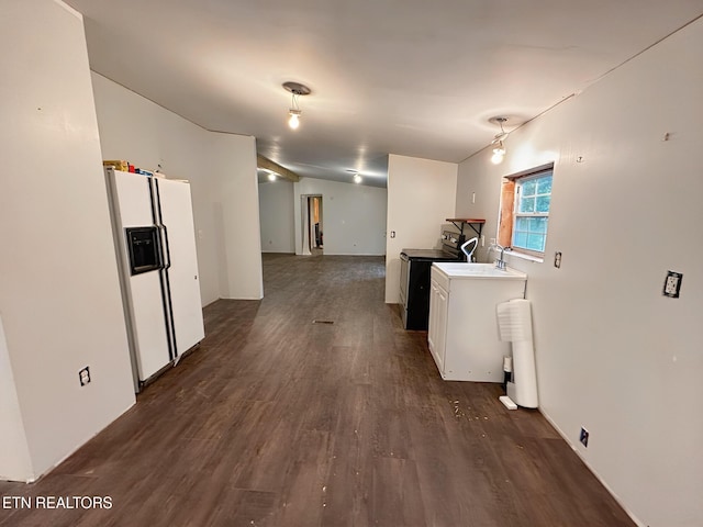 laundry room with dark wood-style floors
