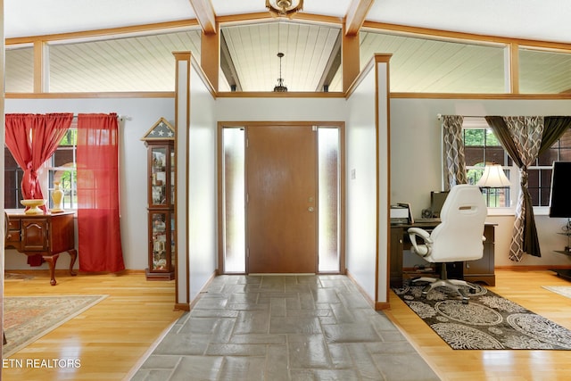 8000 Berkshire Blvd, Powell, TN 37849 - entryway with baseboards, wood finished floors, and beamed ceiling
