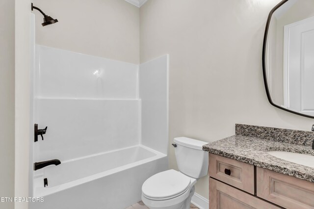 1123 Branch Hook Rd, Knoxville, TN 37934 - full bathroom featuring vanity, toilet, shower / bath combination, and baseboards