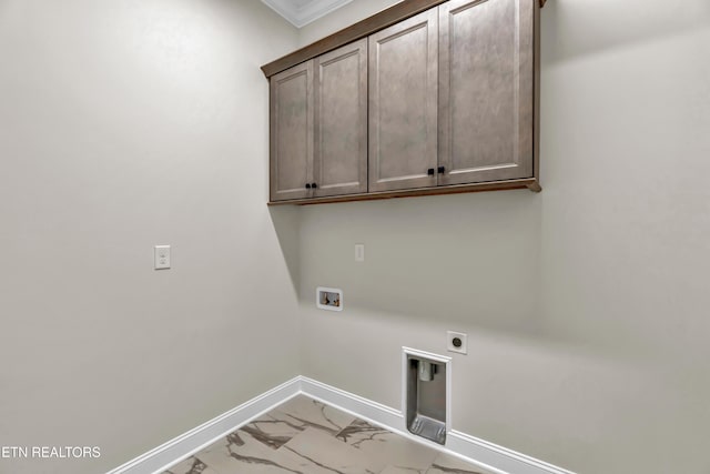 1123 Branch Hook Rd, Knoxville, TN 37934 - washroom with cabinet space, light marble finish flooring, washer hookup, electric dryer hookup, and baseboards