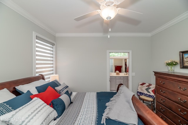 109 Niwodihi Trl, Vonore, TN 37885 - bedroom with ornamental molding, ensuite bathroom, and ceiling fan