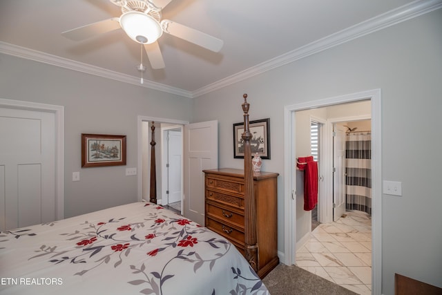 109 Niwodihi Trl, Vonore, TN 37885 - bedroom with marble look tile flooring, ornamental molding, and ceiling fan