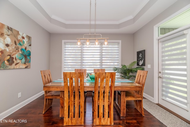 109 Niwodihi Trl, Vonore, TN 37885 - dining area with a raised ceiling, dark wood finished floors, crown molding, and baseboards