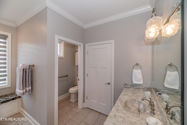 109 Niwodihi Trl, Vonore, TN 37885 - full bathroom with ornamental molding, toilet, vanity, and baseboards