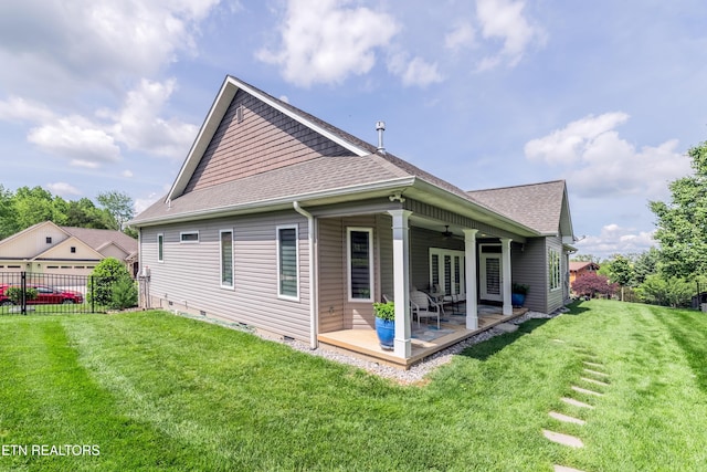 109 Niwodihi Trl, Vonore, TN 37885 - view of home's exterior featuring ceiling fan, a shingled roof, a patio, and crawl space