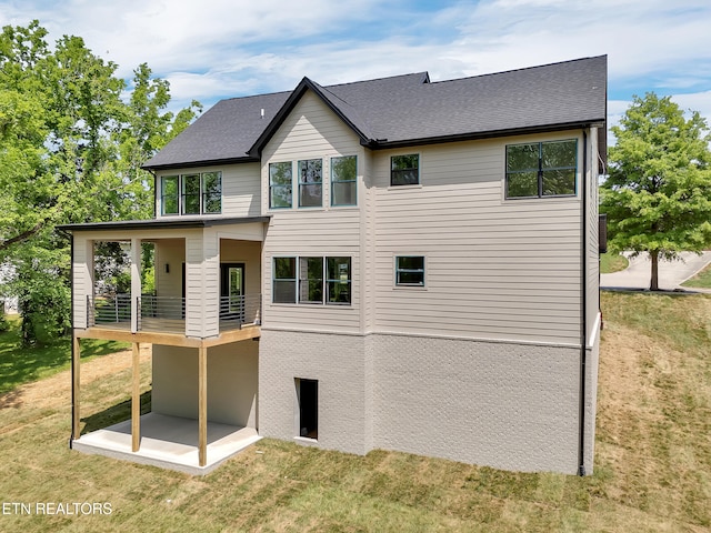 1715 Serene Cove Way, Knoxville, TN 37920 - rear view of house with a patio, a yard, a balcony, and roof with shingles