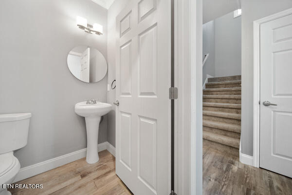 3966 Mountain Vista Rd, Knoxville, TN 37931 - bathroom with toilet, wood finished floors, baseboards, and a sink