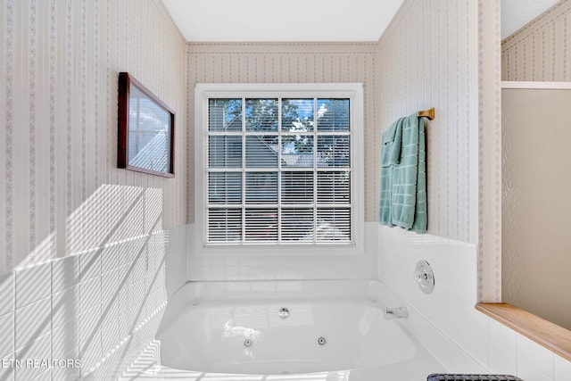 4820 Edens View Rd, Kingsport, TN 37664 - bathroom featuring wallpapered walls, a jetted tub, and healthy amount of natural light